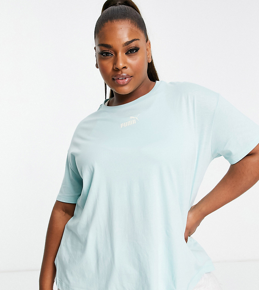 Puma Plus Power elongated T-shirt in turquoise-Blue