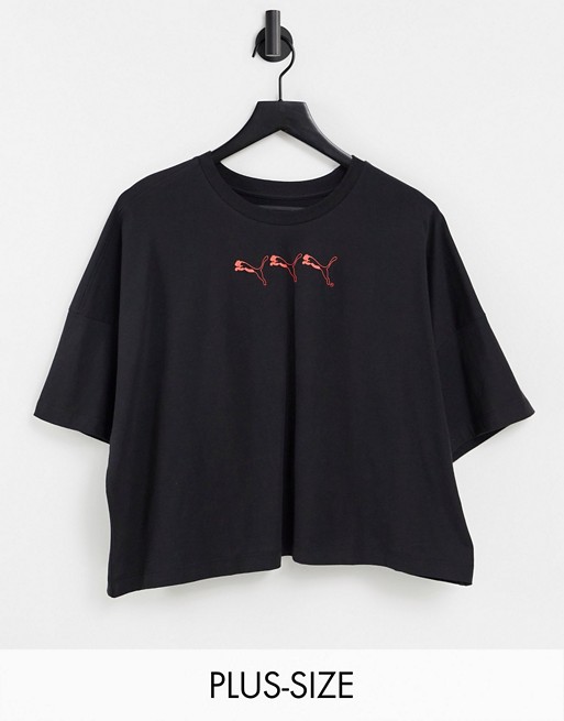 Puma plus repeat cat logo crop t-shirt in black - exclusive to ASOS