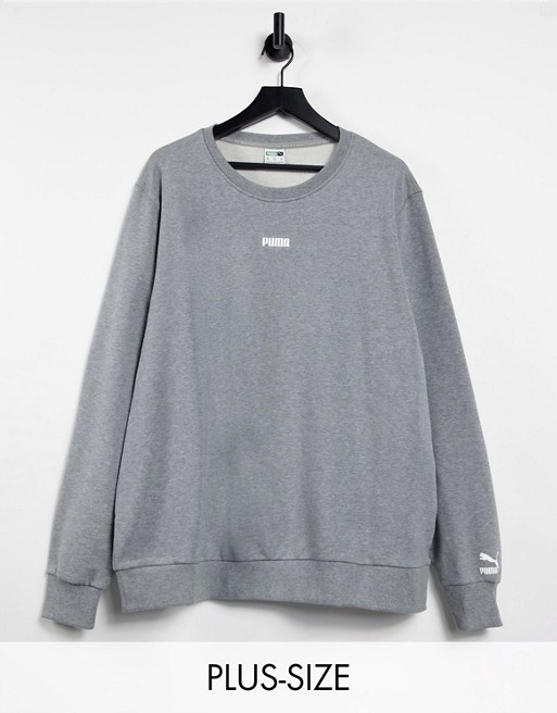 Puma PLUS small logo sweatshirt in medium grey heather