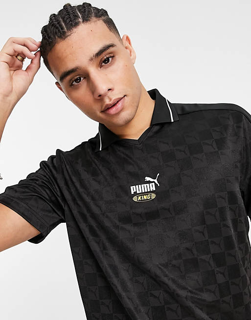 Men Puma polo shirt in black with white collar tipping 