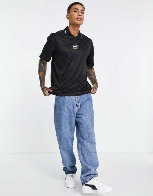 Puma - Polo squadrata stile calcio nera in tricot