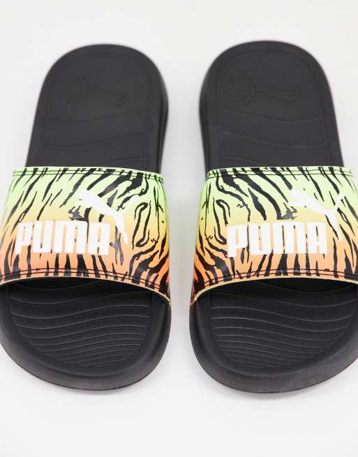 Puma Popcat 20 Zebra sliders in black and orange ASOS