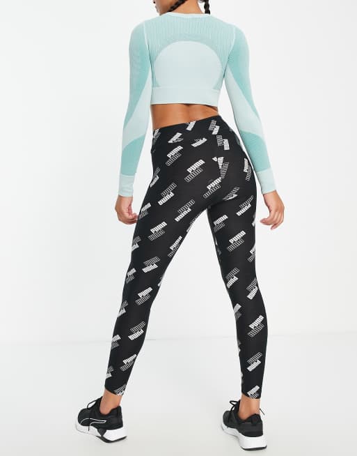 Puma Power all over logo high waist 7/8 leggings in black, 2 of 4