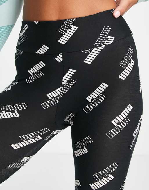 Puma Power all over logo high waist 7/8 leggings in black, 4 of 4