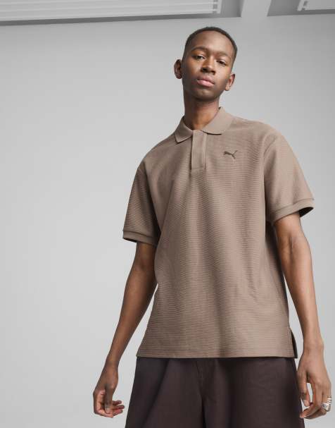 Puma Premium essentials relaxed jacquard polo shirt in totally taupe - view 1