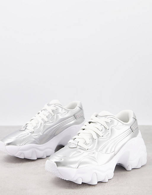Puma pulsar wedge trainers in metallic silver and pink - exclusive to ASOS
