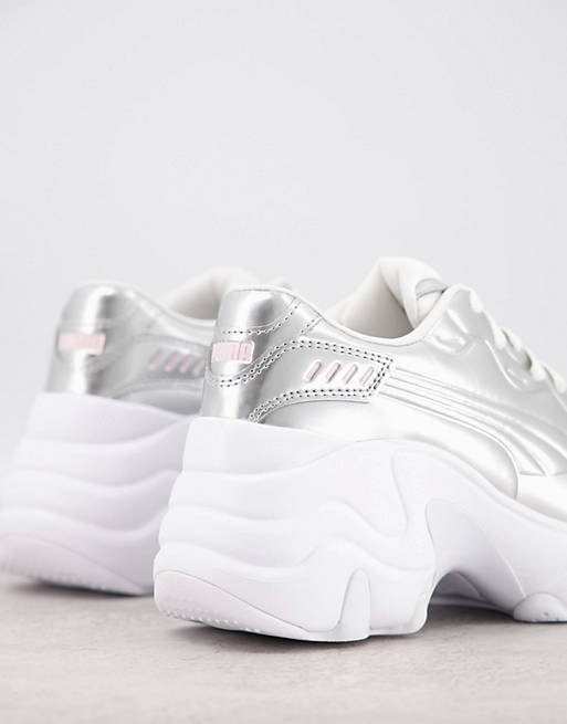 Shoes Trainers/Puma pulsar wedge trainers in metallic silver and pink - exclusive to  