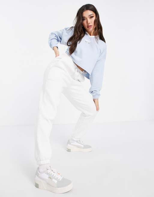 Puma Queen crop oversized sweatshirt with collar in pastel blue