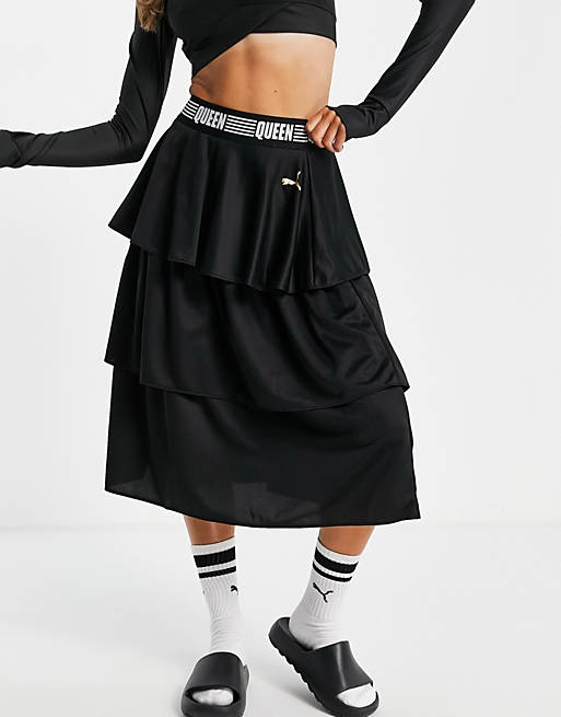 Puma Queen frill tiered skirt in black