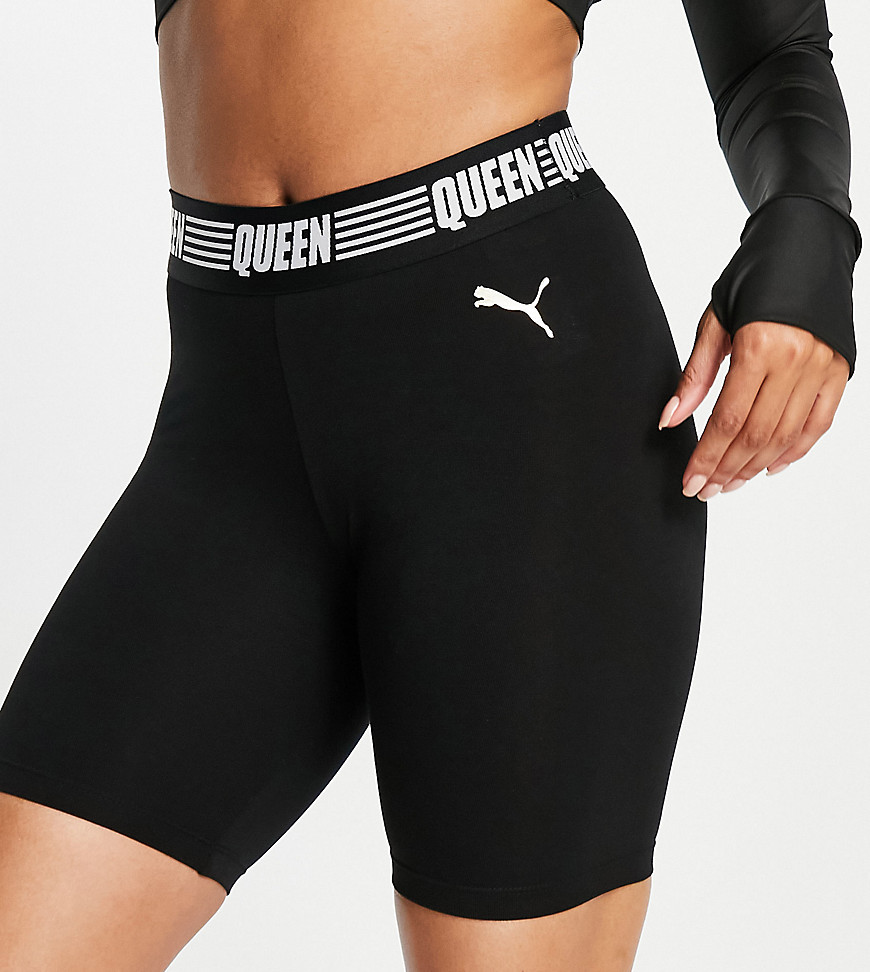 Puma Queen legging shorts with banding in black and gold