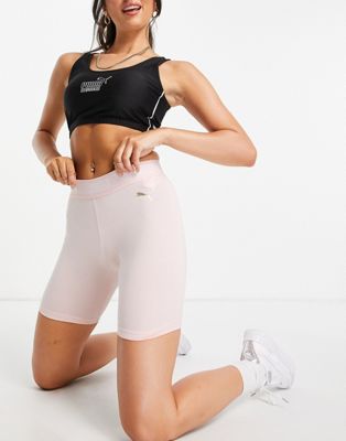 Puma Queen legging shorts with banding in pastel pink and gold | ASOS