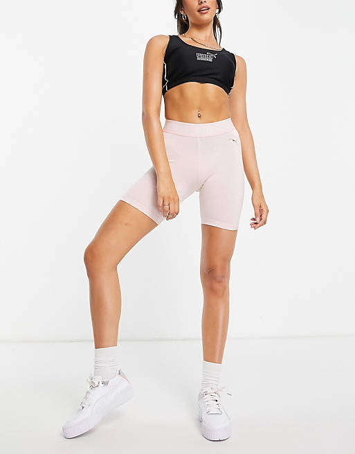Sportswear Puma Queen legging shorts with banding in pastel pink and gold 