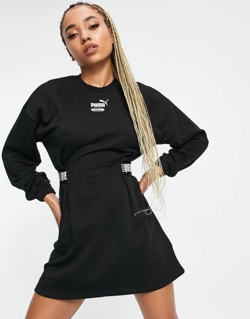 最安値に挑戦 プーマ レディース ワンピース トップス Puma Queen Long Sleeve Mini Dress With Cinched Waist Banding In Black Black 史上最も激安 Airportandgo Com