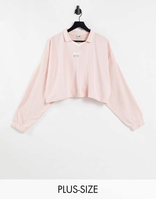 Puma Queen PLUS crop oversized sweatshirt with collar in pastel pink
