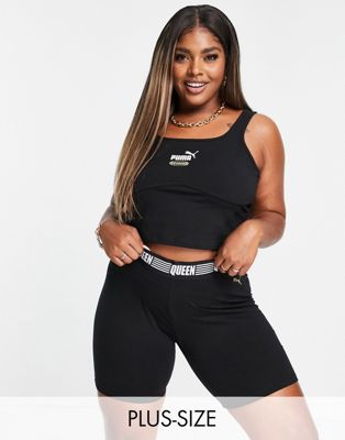 Puma Queen plus legging shorts with banding in black and gold