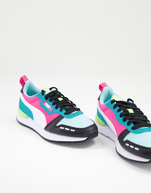 PUMA - R78 Neon - Sneakers i sort og blå