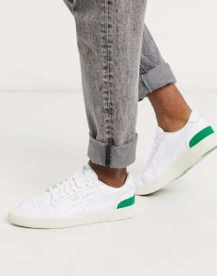 white and green puma shoes