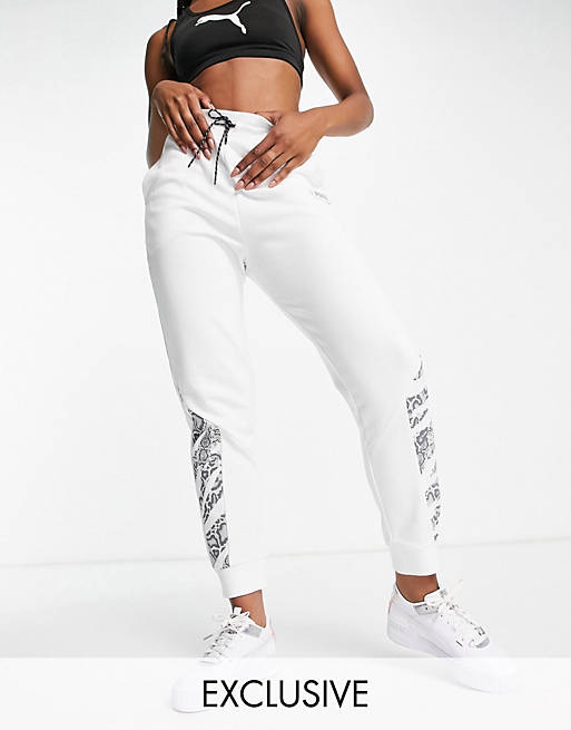 Puma rebel high waisted jogging bottoms in white