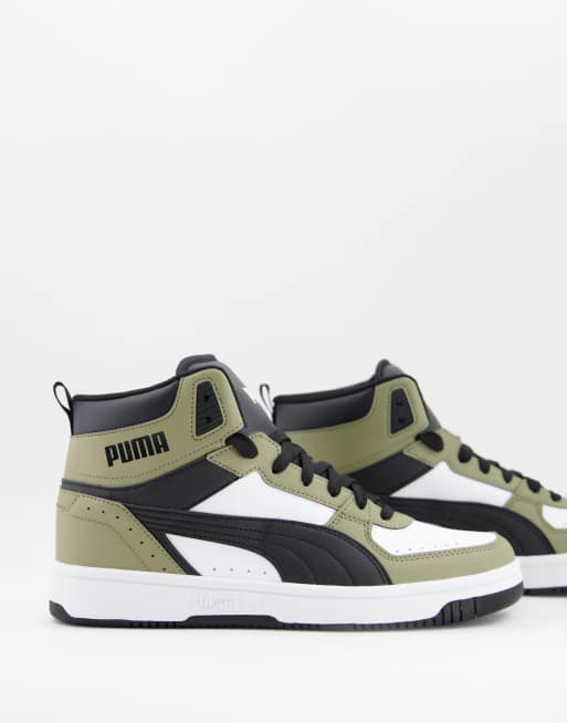 Puma Rebound Joy trainers white black and green | ASOS