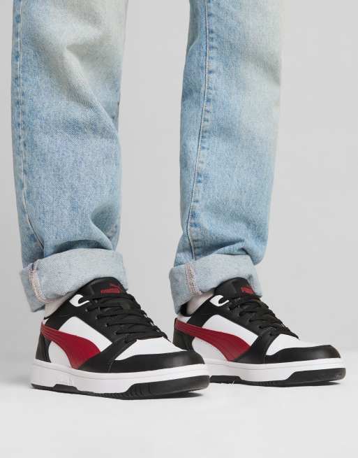 Puma Rebound V6 low trainers in black white burgundy ASOS