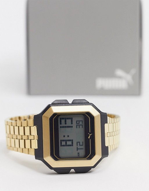 Puma remix digital watch in gold P5016
