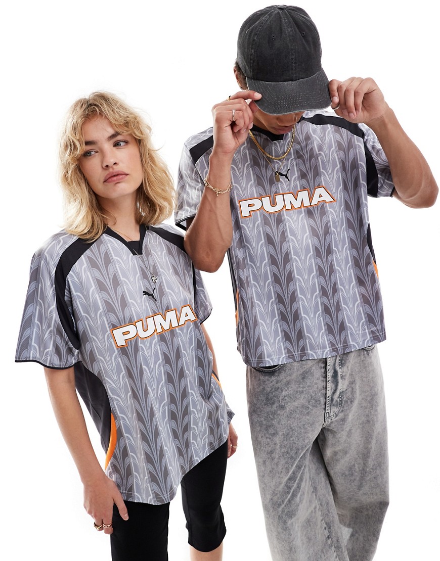 Puma retro printed football jersey in grey and black
