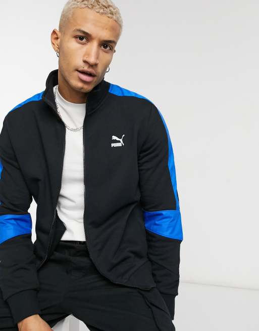 Puma retro track jacket in black with blue stripe