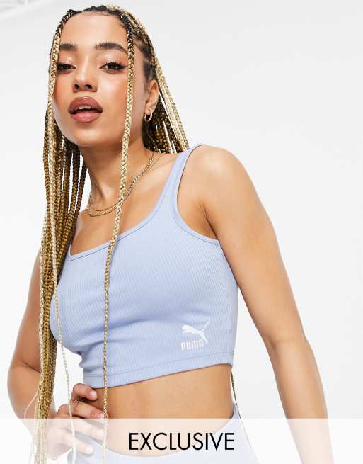 Puma ribbed bralette in blue exclusive to ASOS