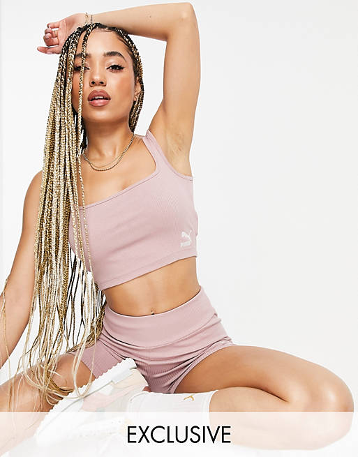 Puma ribbed bralette in pink - exclusive to asos