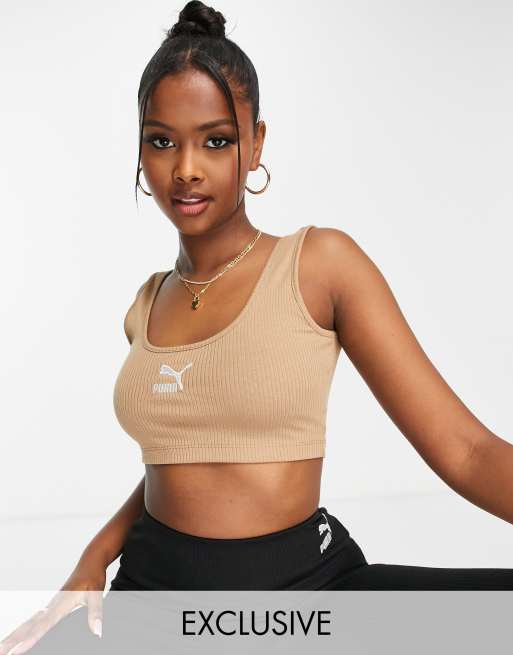 Puma ribbed bralette in tan exclusive to ASOS