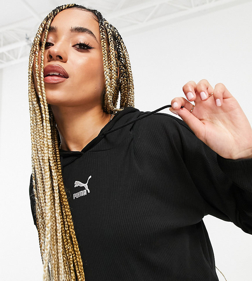 Puma Ribbed Cropped Hoodie In Black - Exclusive To Asos