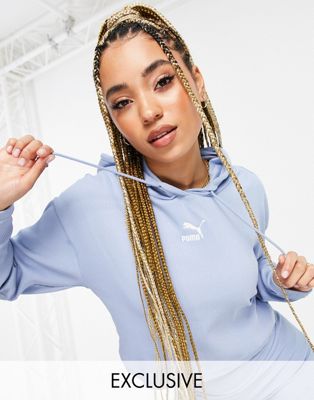 Puma ribbed cropped hoodie in blue - exclusive to asos - ASOS Price Checker