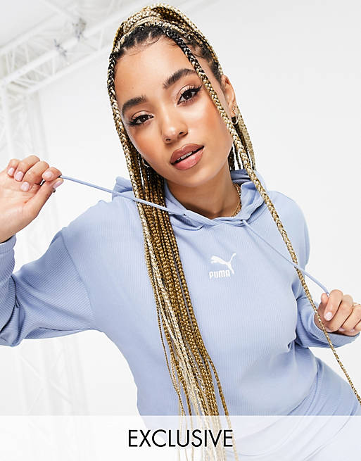  Puma ribbed cropped hoodie in blue - exclusive to asos 