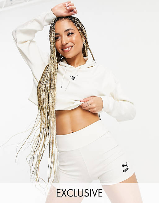 Puma ribbed cropped hoodie in white - exclusive to asos