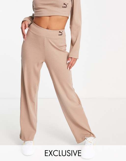 PUMA ribbed wide leg pants in chanterelle