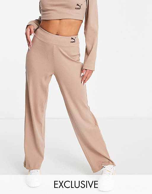 Puma ribbed wide leg trousers in chanterelle