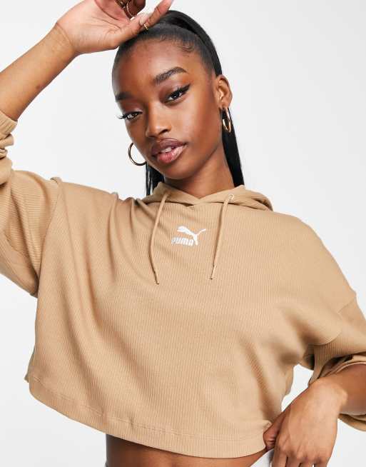 PUMA - Ribstrikket og cropped hættetrøje i gyldenbrun