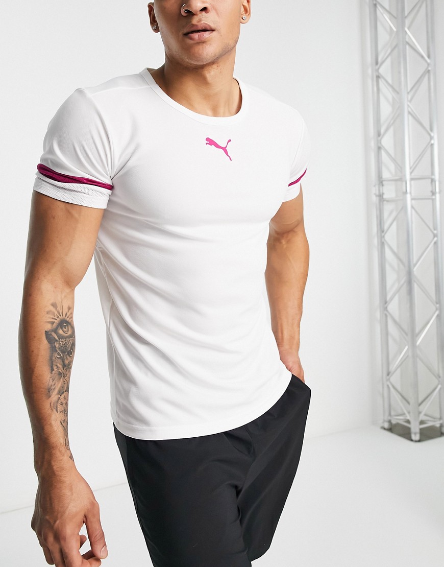 puma rise football t-shirt in off white and pink
