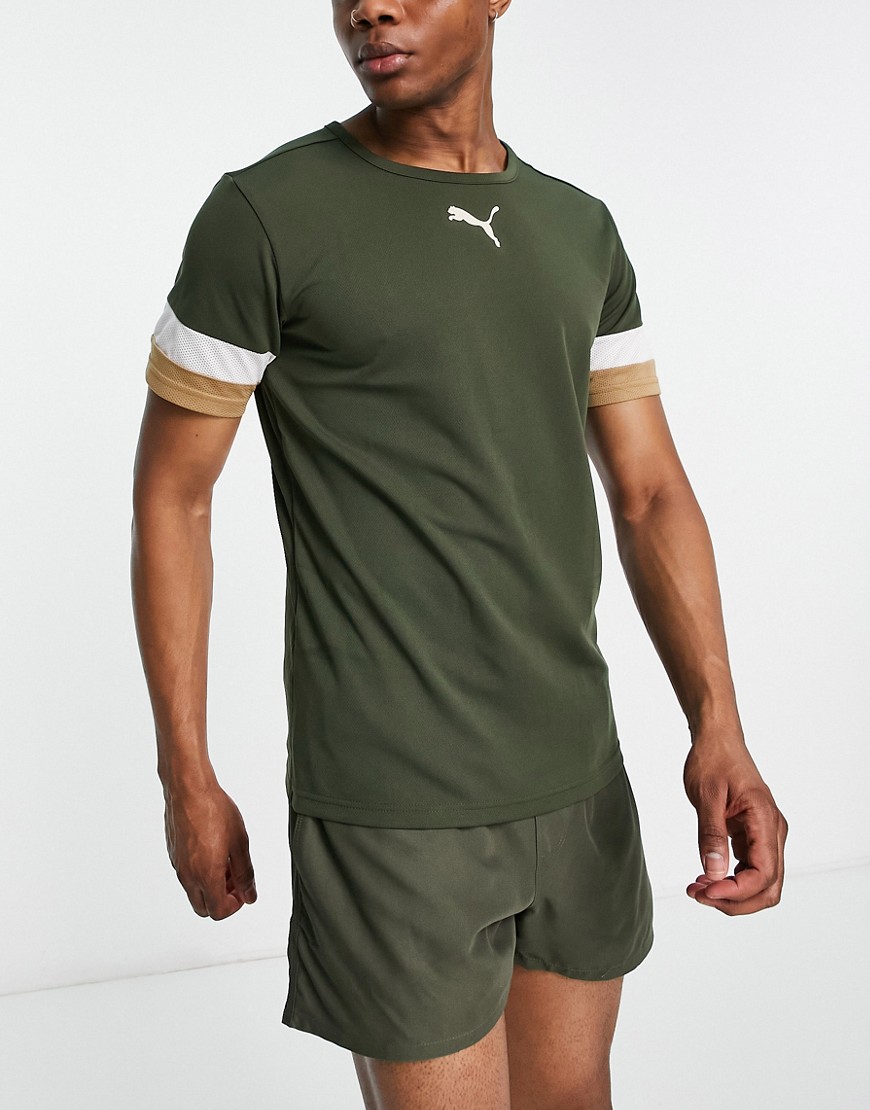 Puma - Rise Football - T-Shirt Kaki E Color Pietra-Bianco