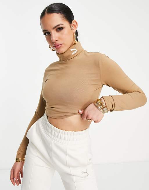 Puma roll neck long sleeve top in light brown - exclusive to ASOS