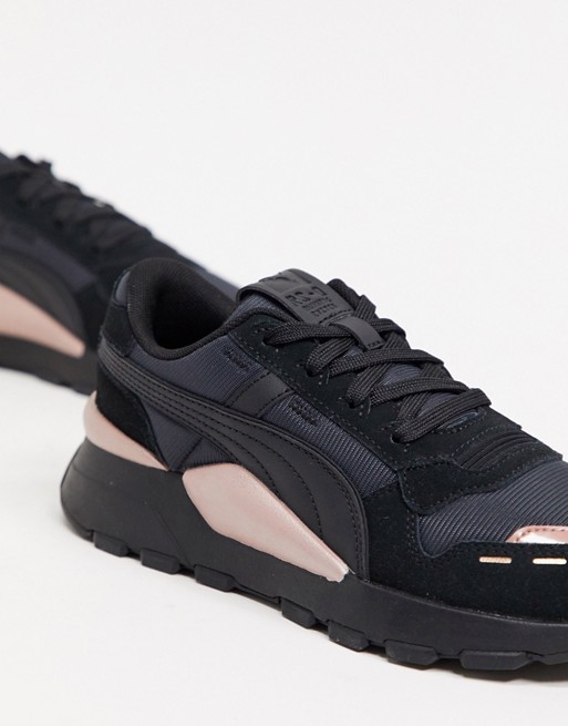 Puma RS 2.0 trainers in black and rose gold