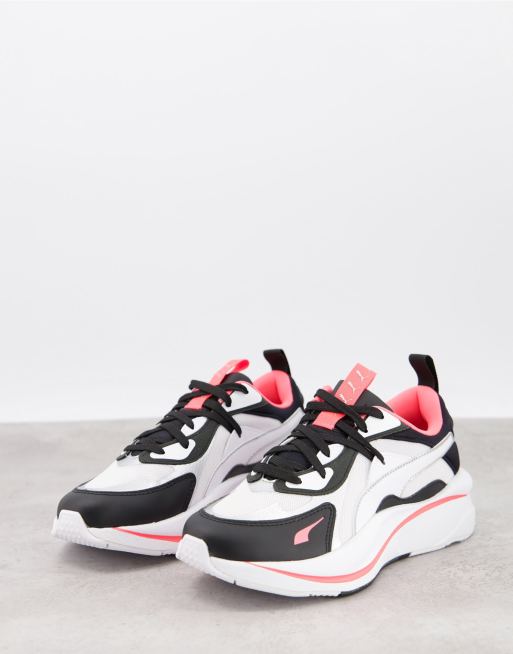 Puma RS Curve trainers in white black and pink