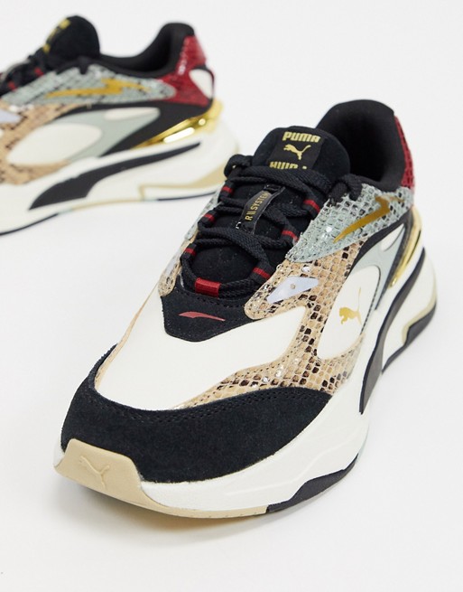 Puma RS-Fast wild disco trainers in gold and snake print