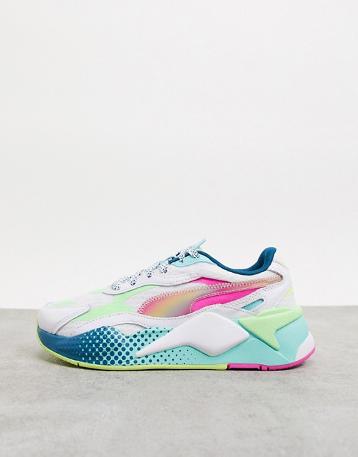 Puma RS-X3 racer trainers in white and aqua