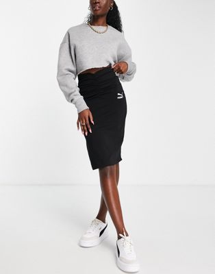 Puma ruched midi skirt in black - exclusive at ASOS | ASOS