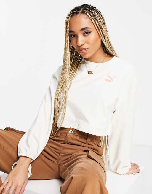 Puma ruched sleeve crop tee in pristine