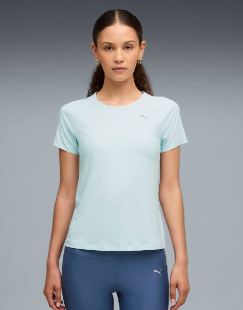 Puma Run cloudspun tee in blue performance fit shortsleeve crew neck in sea glass - view 1