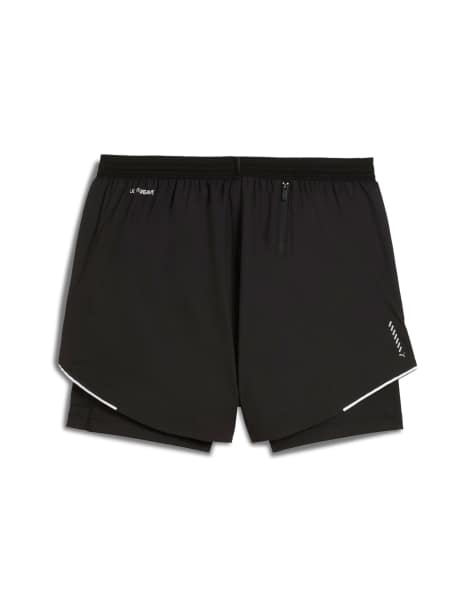 Puma Run ultraweave 2-in-1 4" shorts in black performance fit above knee length closed bottom in puma black - view 1