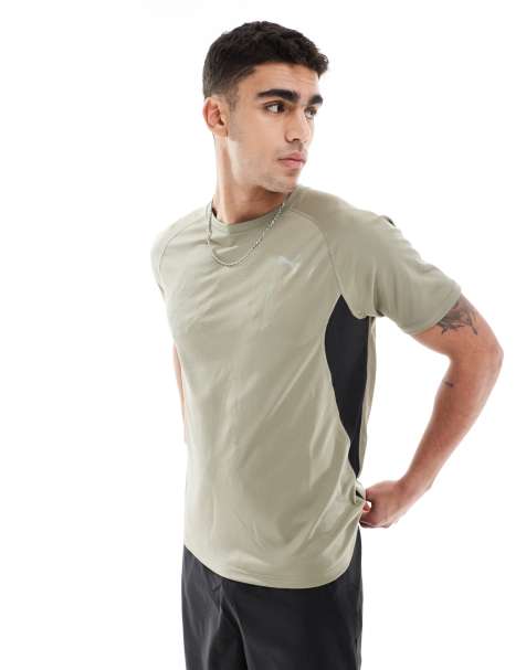 PUMA – Run – Velocity – Kakifärgad t-shirt med röda passpoaler - view 1