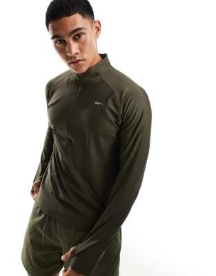 Puma Running Evolve 1/4 zip sweatshirt in khaki